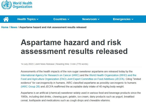 阿斯巴甜被世卫列为“可能致癌物” 建议谨慎控制摄入量