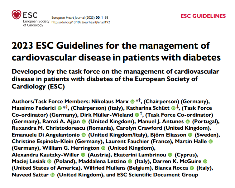 《2023 ESC糖尿病患者心血管疾病管理指南》发布，6点总结管理策略！
