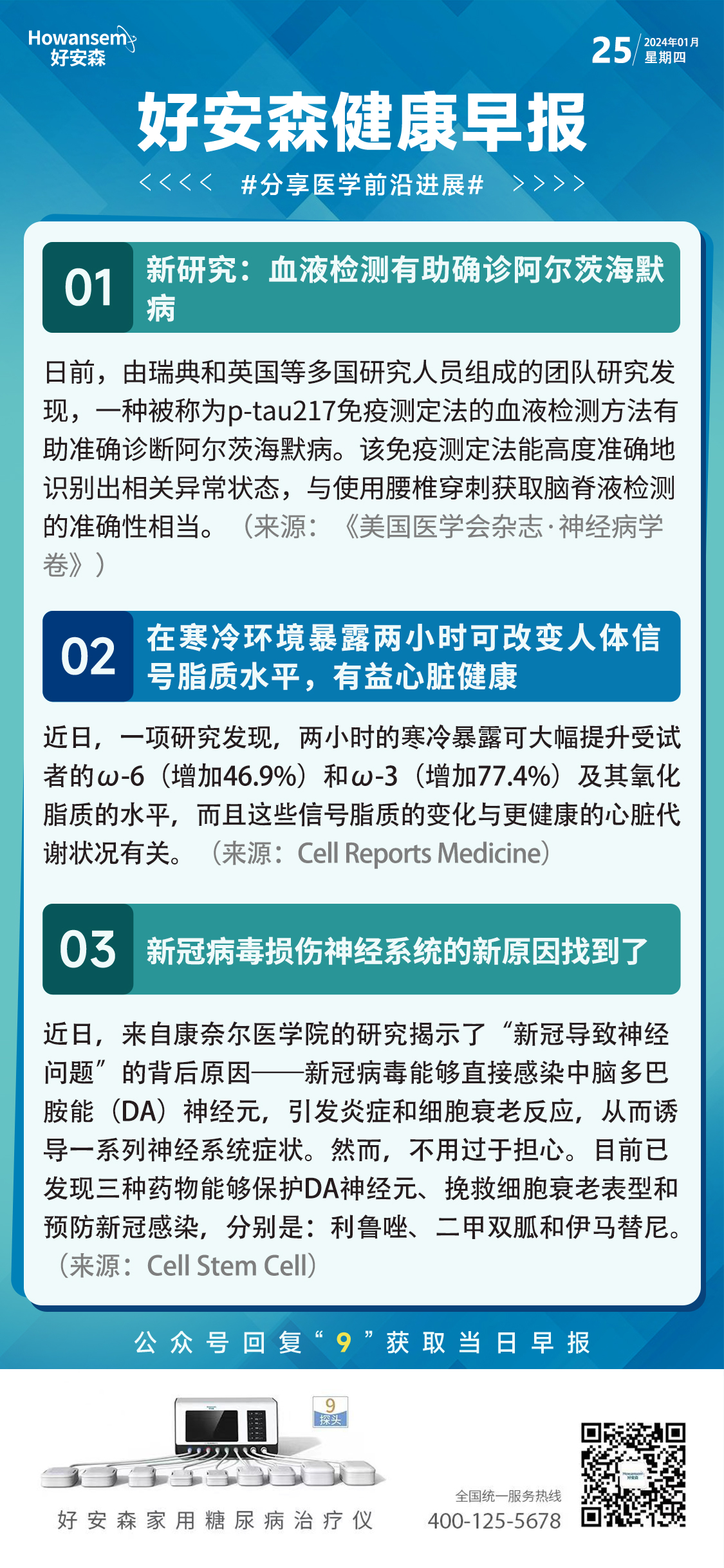 1月25日好安森健康早报 分享医学前沿进展