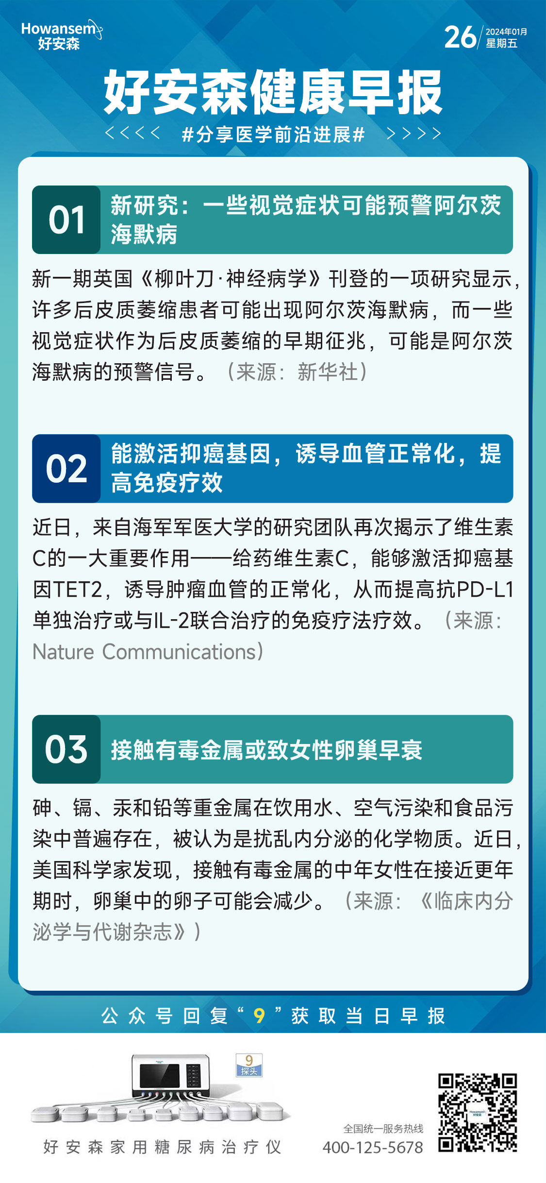 1月26日好安森健康早报 分享医学前沿进展